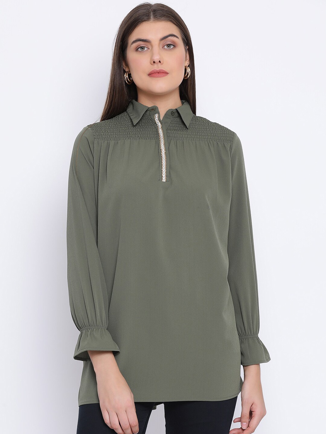 

Oxolloxo Women Olive Green Solid Tunic