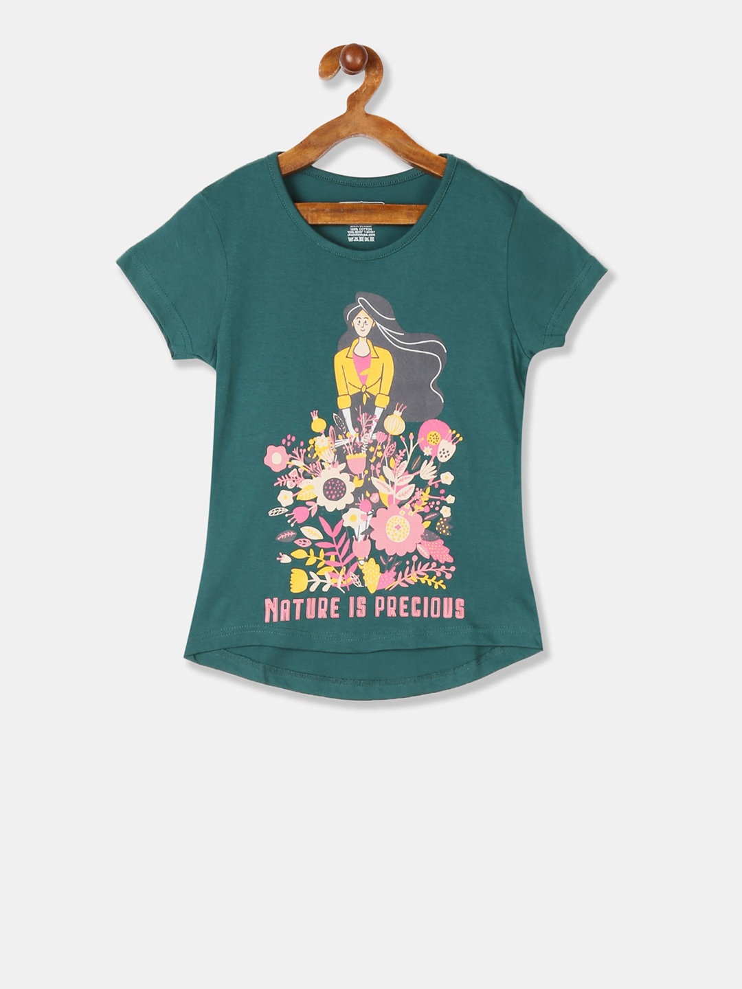 

Cherokee Girls Green & Yellow Printed Round Neck T-shirt