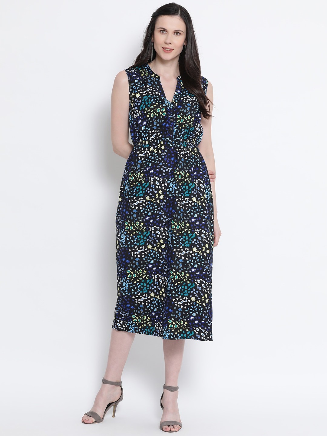 

Oxolloxo Women Navy Blue Printed Shirt Dress