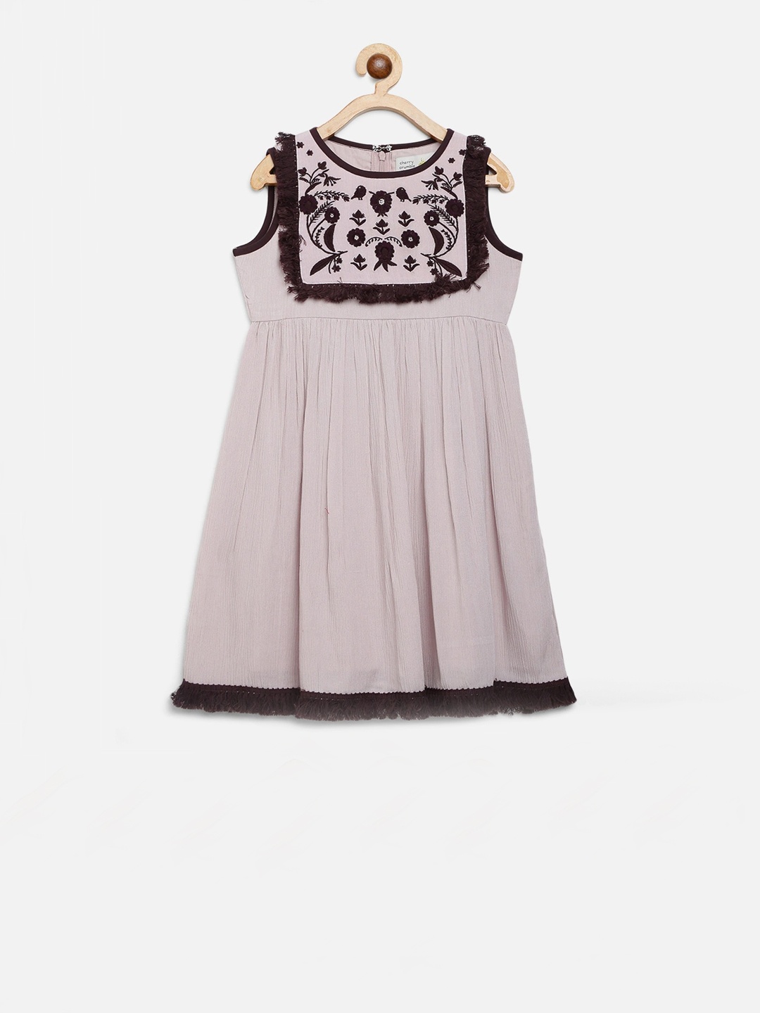 

Cherry Crumble Girls Grey Embroidered Fit and Flare Dress