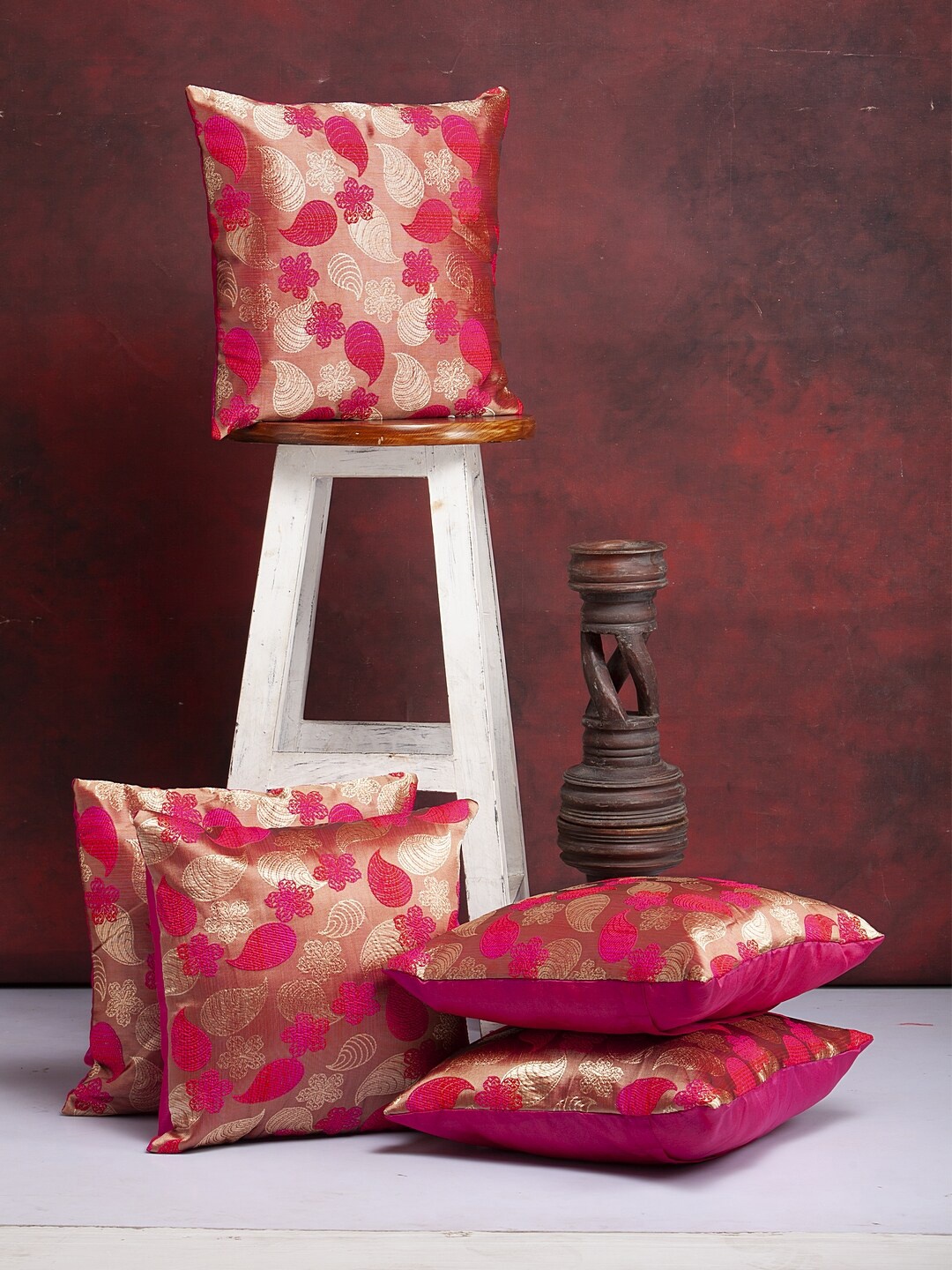 

Alina decor Pink & Beige Set of 5 Self Design Square Cushion Covers