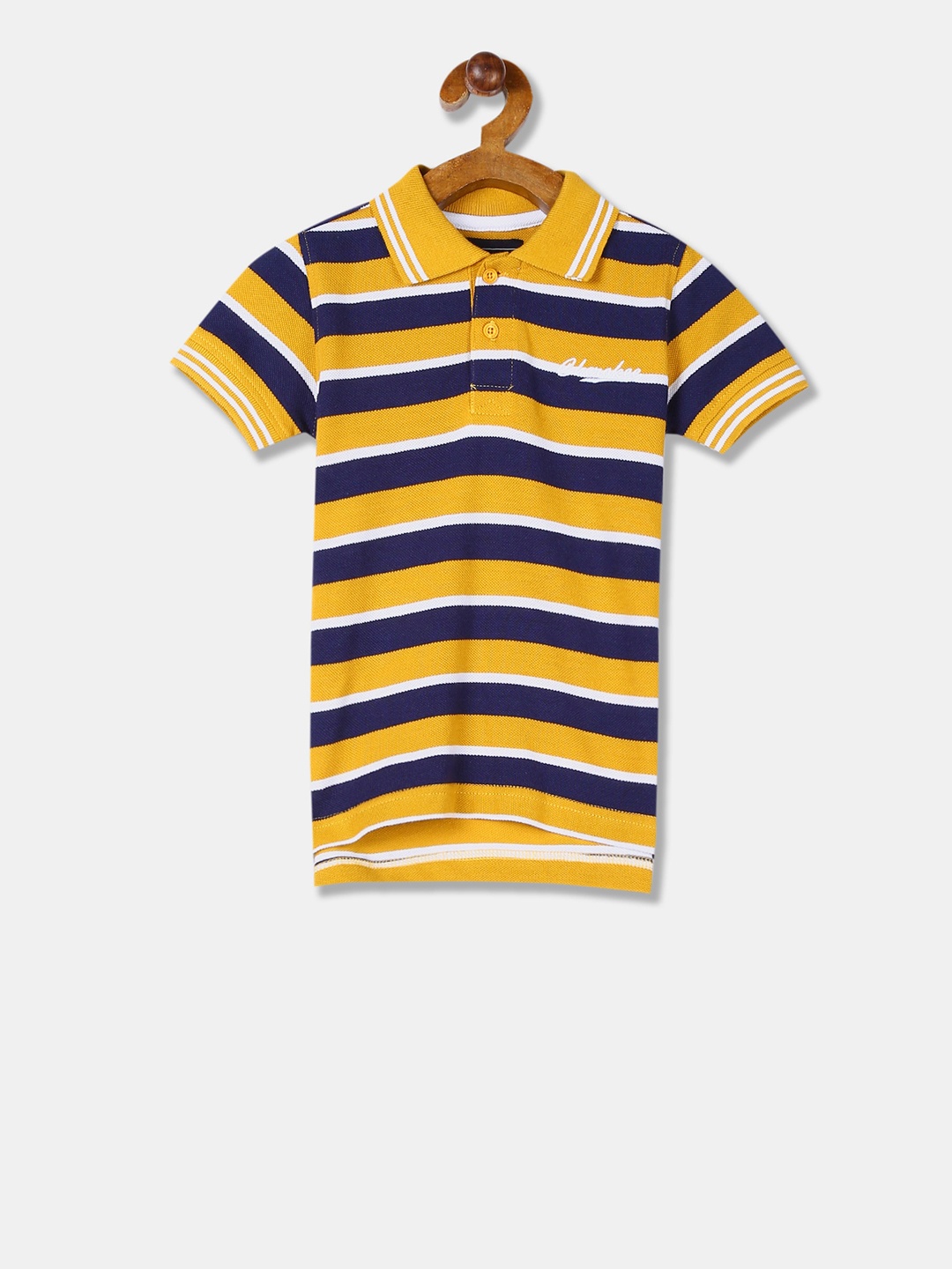 

Cherokee Boys Yellow & Navy Blue Striped Polo Collar T-shirt