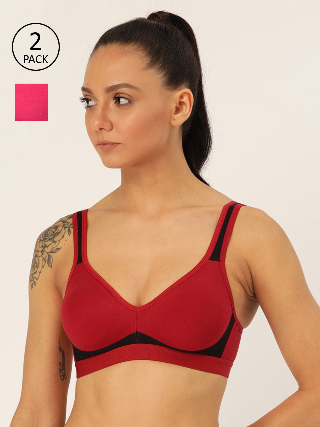 

Lady Lyka Pack of 2 Colourblocked Non-Wired Non Padded Beginners Bras YOUNGSTER-02-MRN-FCA, Maroon