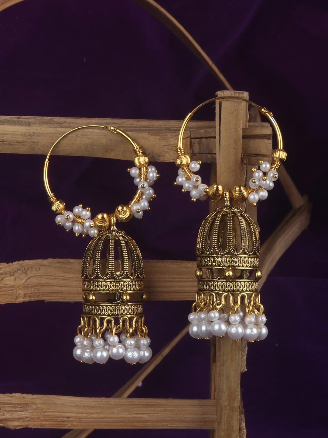 ANIKAS CREATION Gold-Toned Dome Shaped Jhumkas