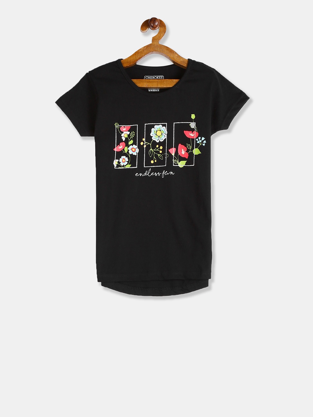 

Cherokee Girls Black & Pink Printed Round Neck T-shirt
