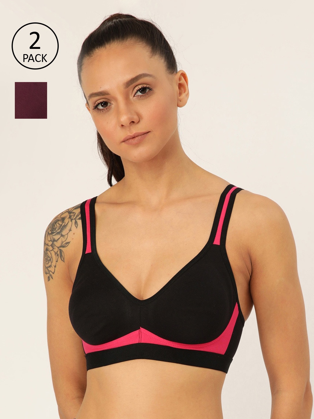 

Lady Lyka Pack Of 2 Black & Purple Solid Non-Wired Non Padded Beginners Bra YOUNGSTER-02