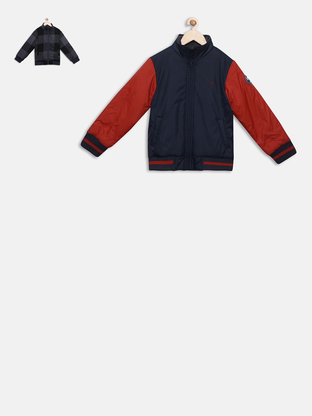 

t-base Kids Navy Blue Colourblocked Reversible Bomber