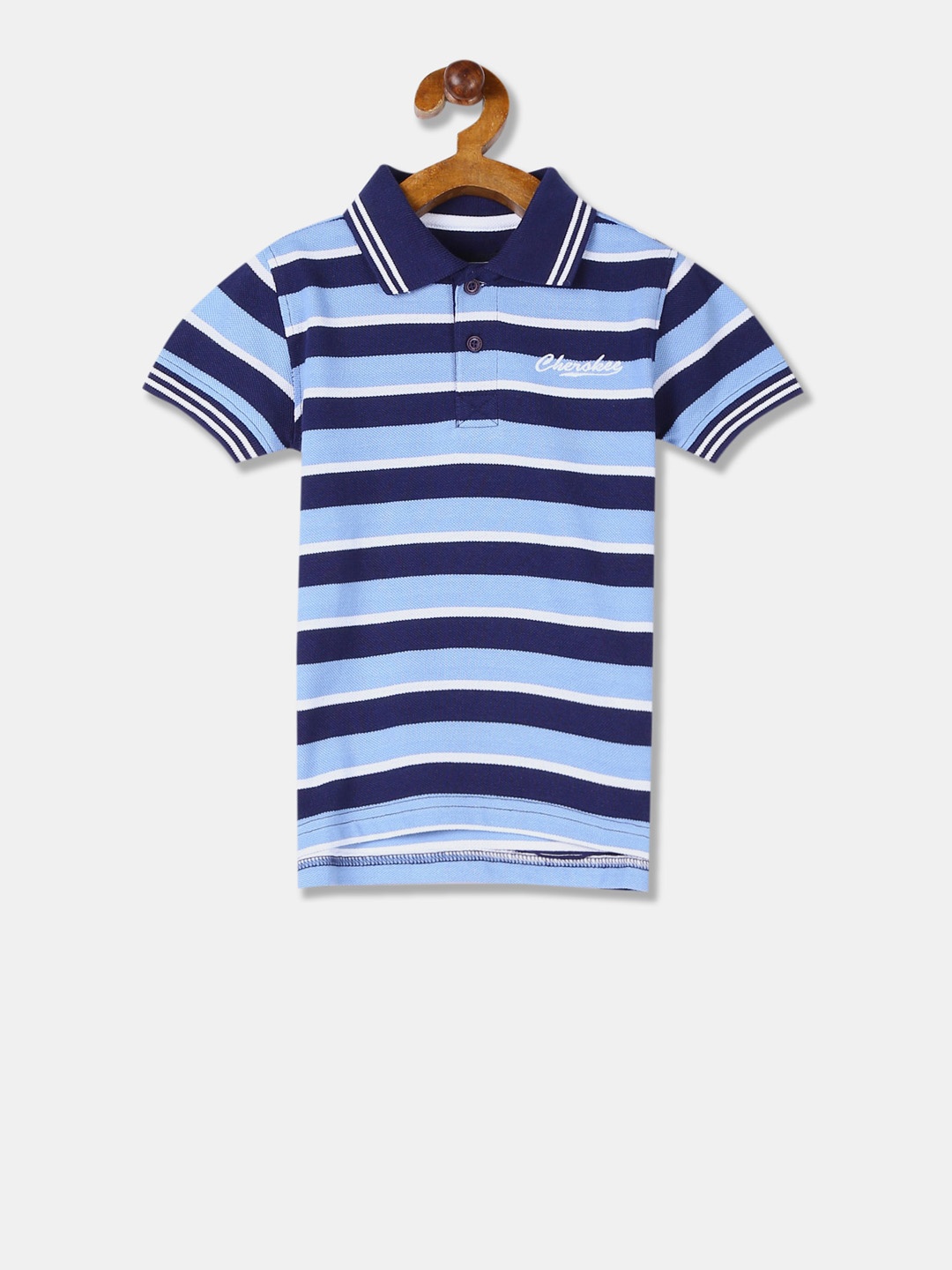 

Cherokee Boys Blue Striped Polo Collar Pure Cotton T-shirt