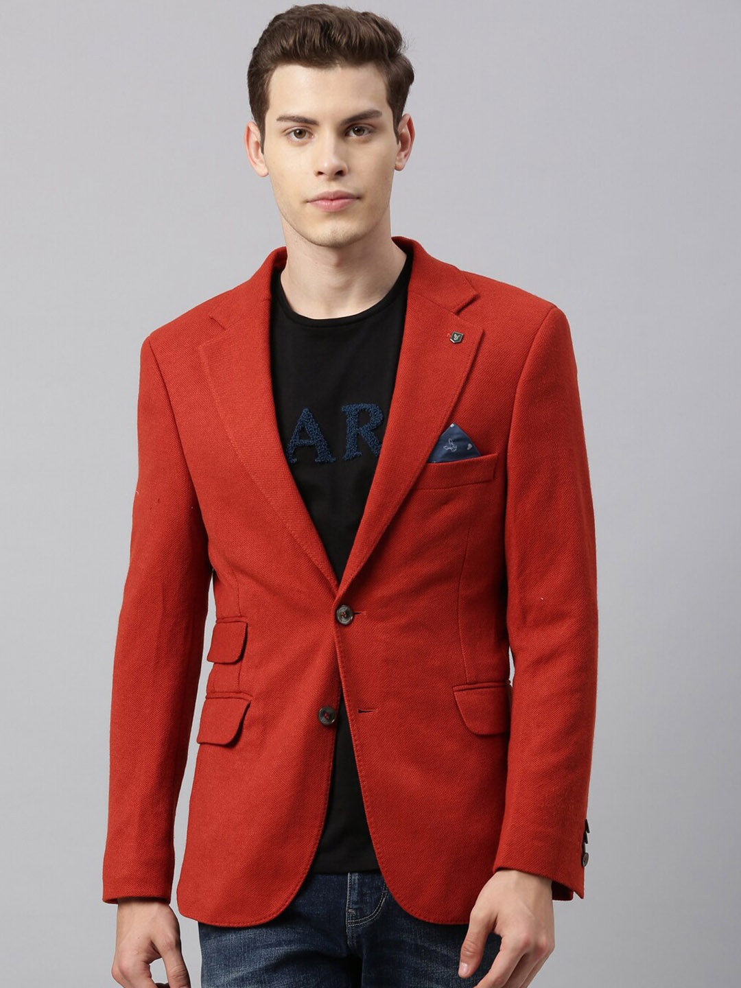 

RARE RABBIT Men Red Solid Single-Breasted Casual Blazer