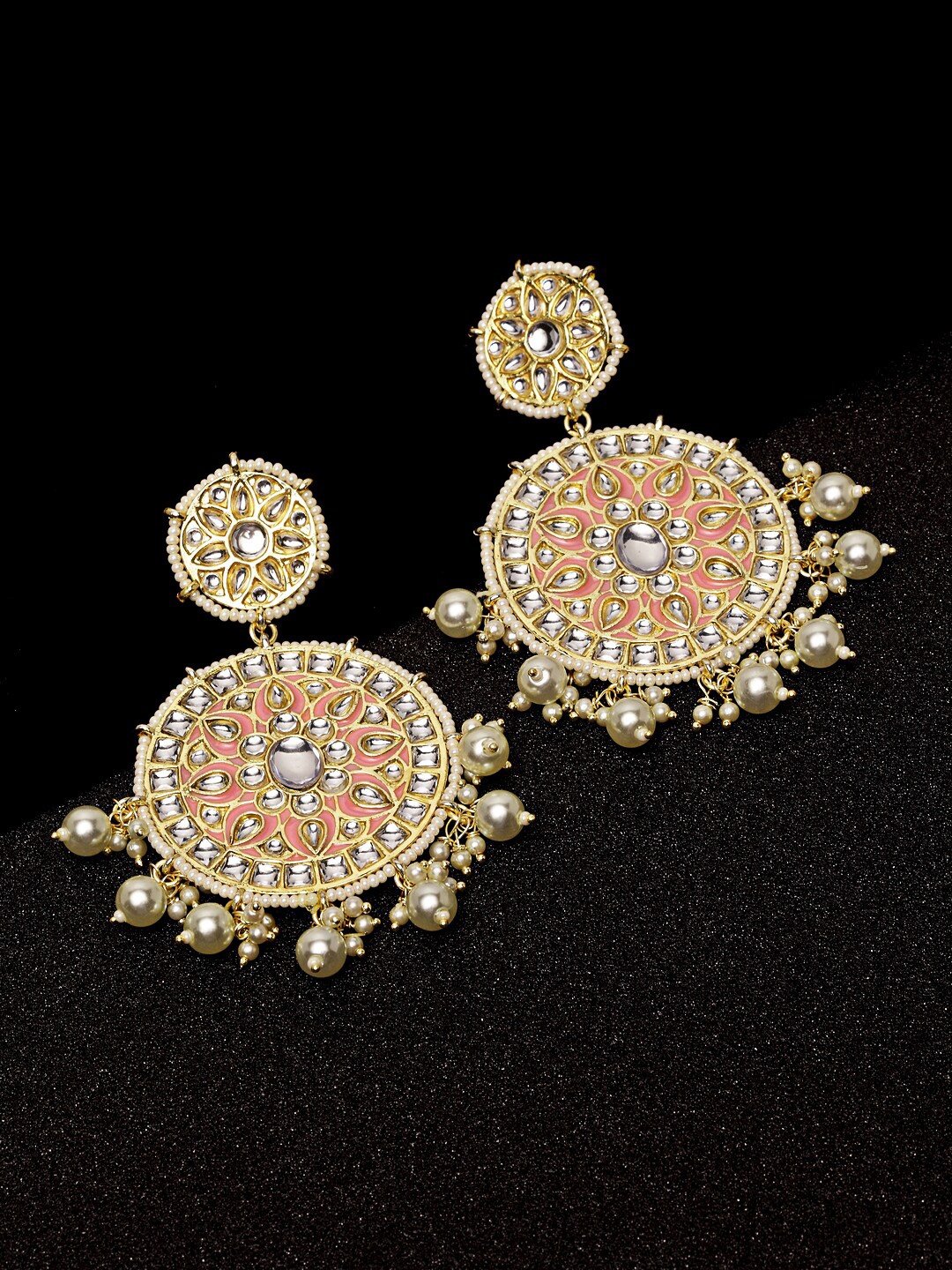 

Melani Borsa Pink Gold Plated Meenakari Circular Drop Earrings