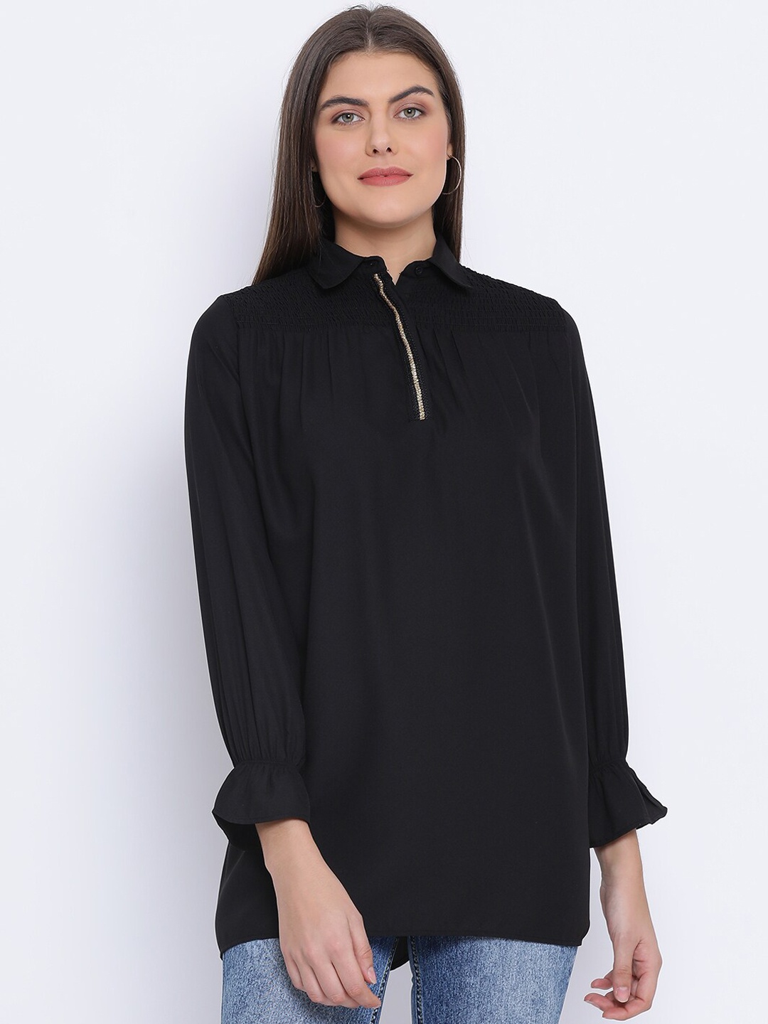

Oxolloxo Women Black Solid Tunic