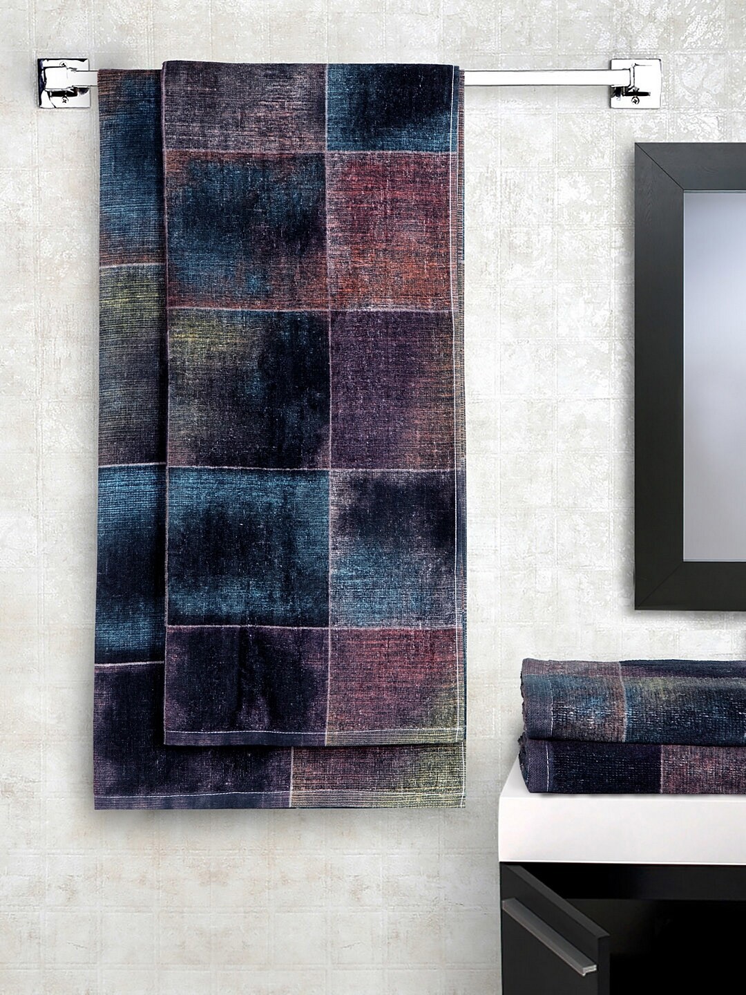 

BOMBAY DYEING Unisex Set Of 4 Multicoloured Self-Design Towels, Blue