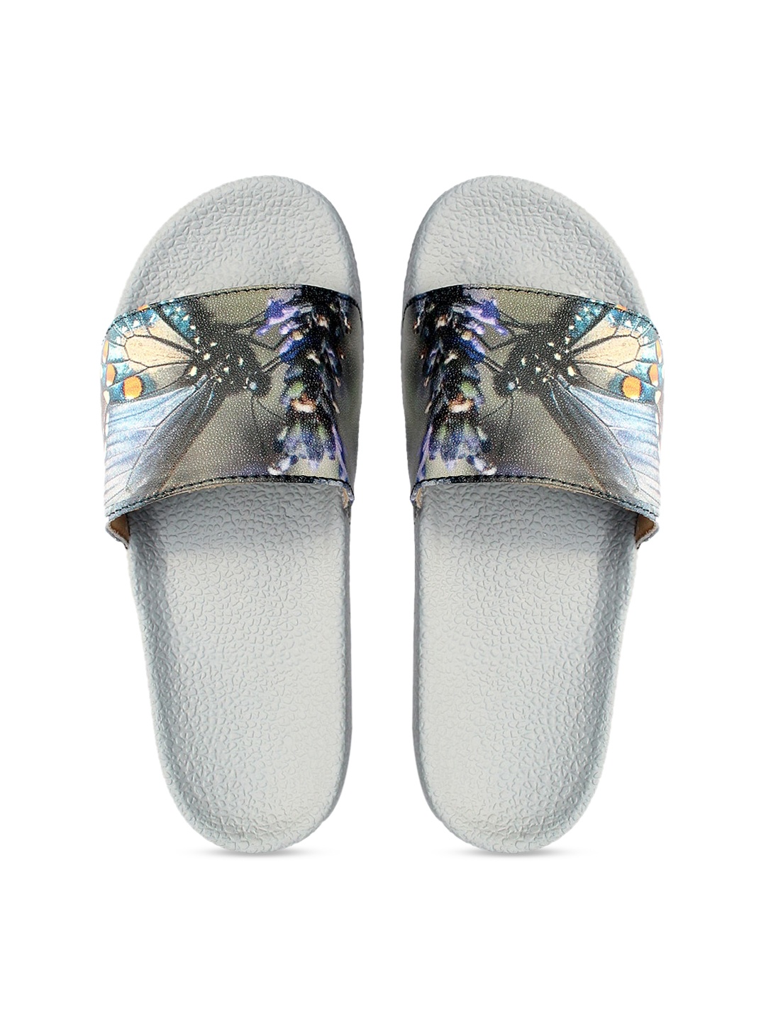 FREECO Women Grey Butterfly Printed Sliders