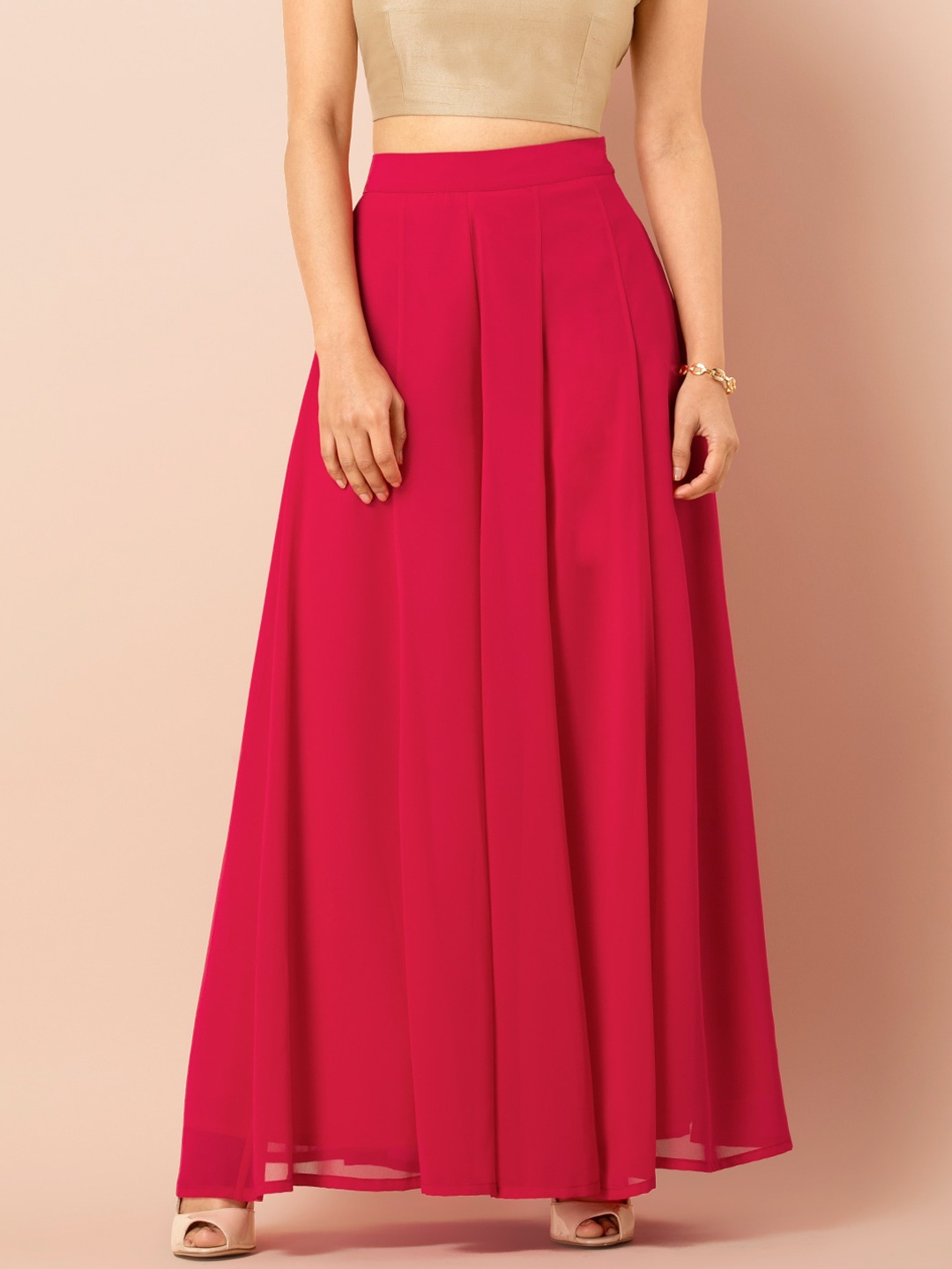 

INDYA Women Pink Solid Flared Palazzos