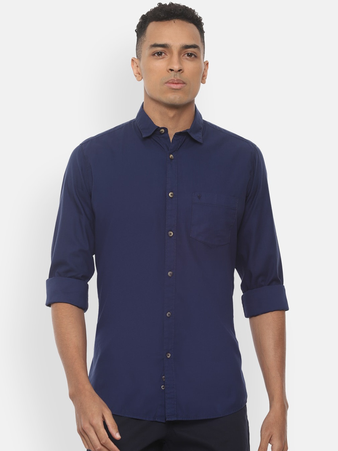 

Van Heusen Sport Men Navy Blue Slim Fit Solid Casual Shirt