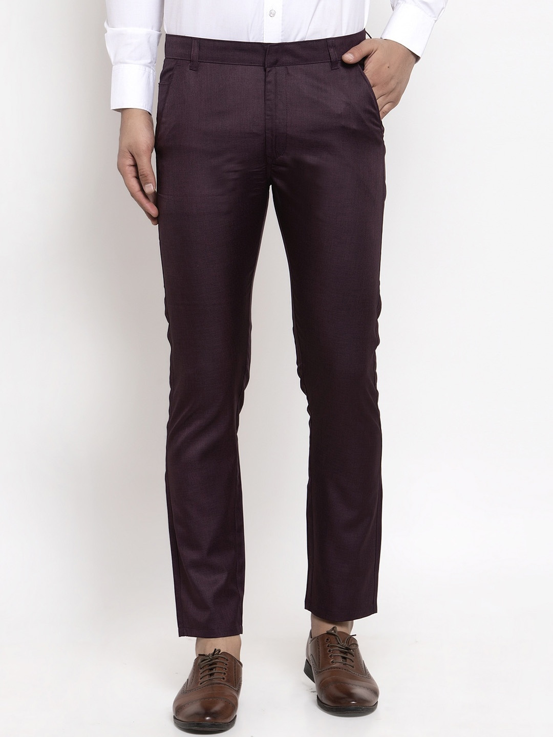 

JAINISH Men Purple Smart Slim Fit Solid Formal Trousers