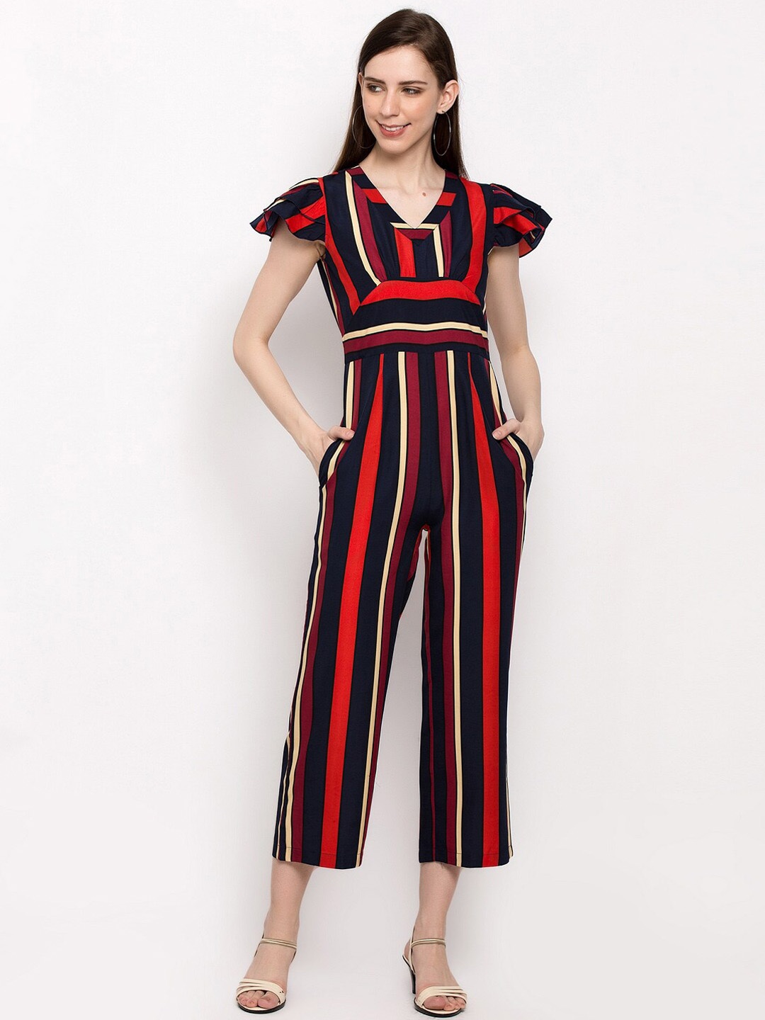 

Slenor Women Navy Blue & Red Striped Basic Jumpsuit