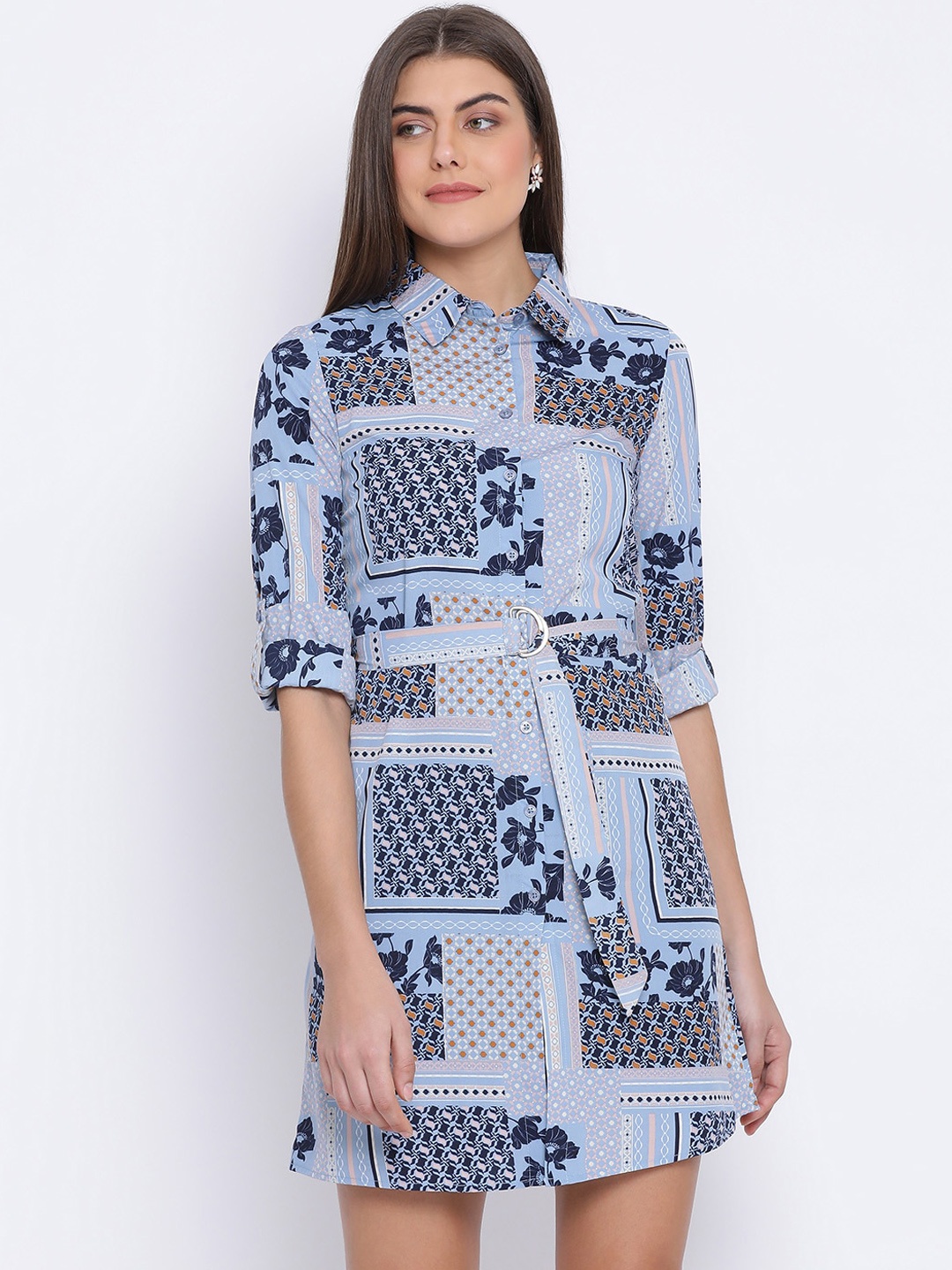 

Oxolloxo Women Blue Printed Shirt Dress