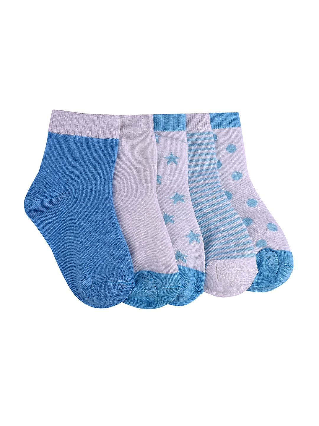 

FOOTPRINT 5 Pairs Infant Kids Patterned Ankle-Length Organic Cotton Socks, Blue