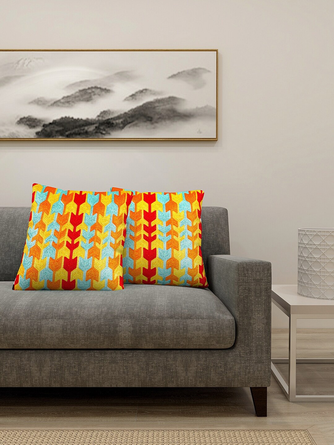 

KLOTTHE Multicoloured Set of 2 Embroidered Square Cushion Covers, Multi