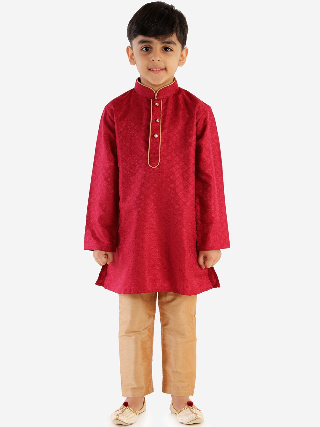

JBN Creation Boys Maroon & Gold-Coloured Woven Design Kurta with Pyjamas