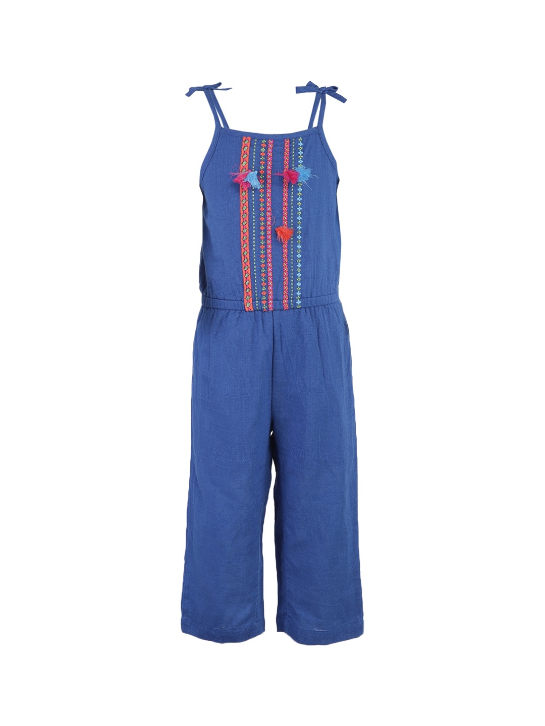 

A Little Fable Infant Girls Blue & Red Embroidered Basic Jumpsuit