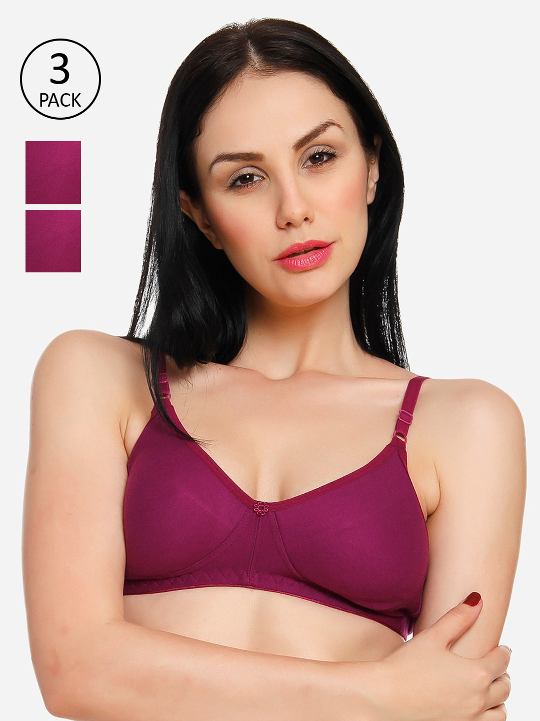 

Innocence Women Pack of 3 Purple Solid Non-Padded Wireless T-shirt Bra BBAPLIN90802_28B