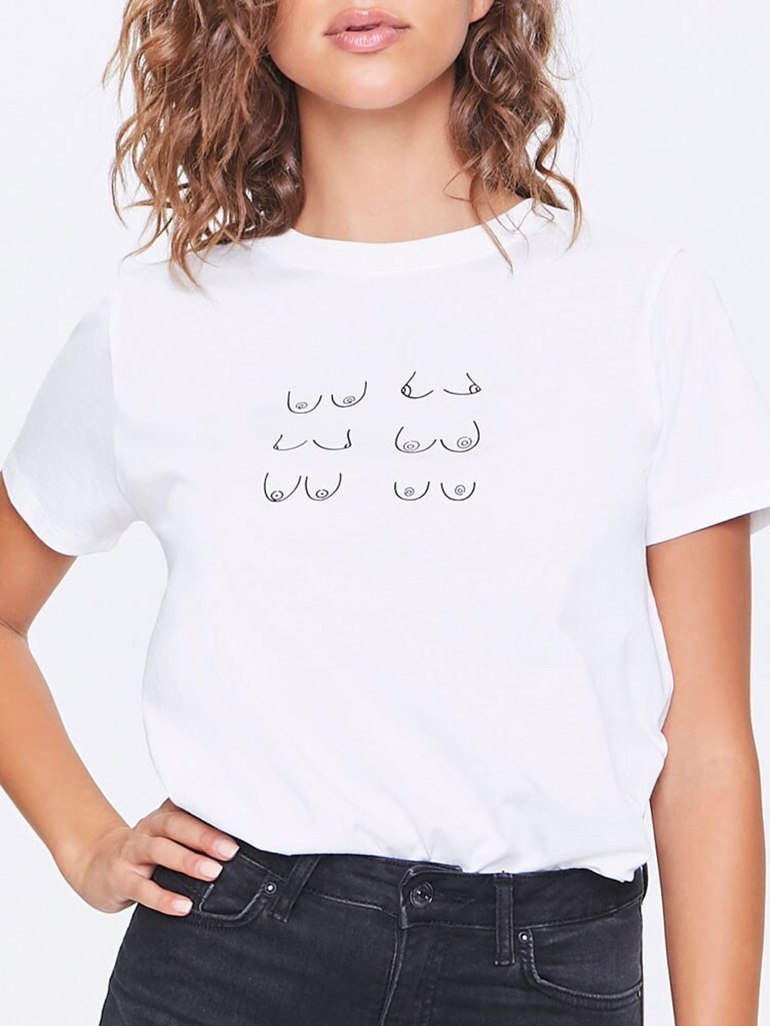 

FOREVER 21 Women White & Black Printed Top