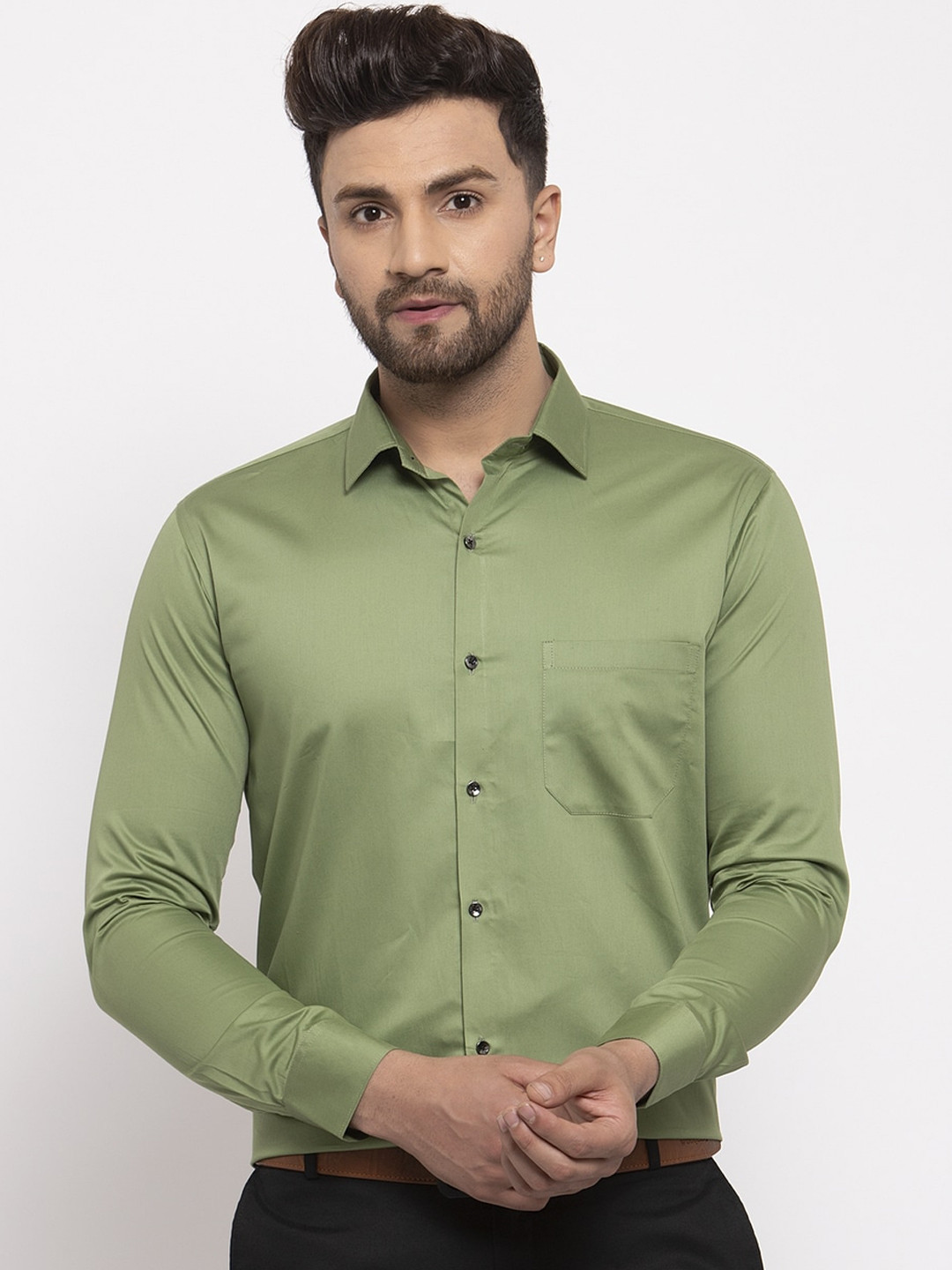 

JAINISH Men Green Smart Slim Fit Solid Formal Shirt