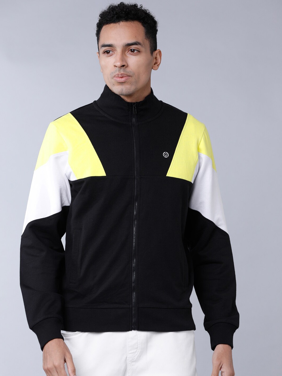 

LOCOMOTIVE Men Black & Yellow Colourblocked Sweatshirt
