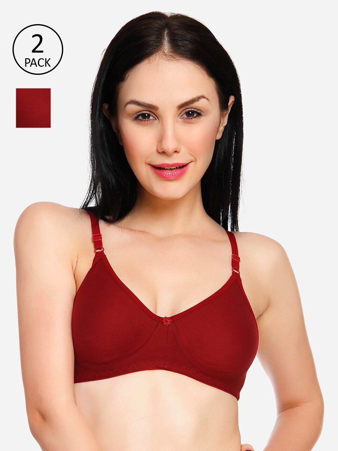 

Innocence Women Pack of 2 Maroon Solid Non-Padded Wireless T-shirt Bra BBAPLIN90775_28B