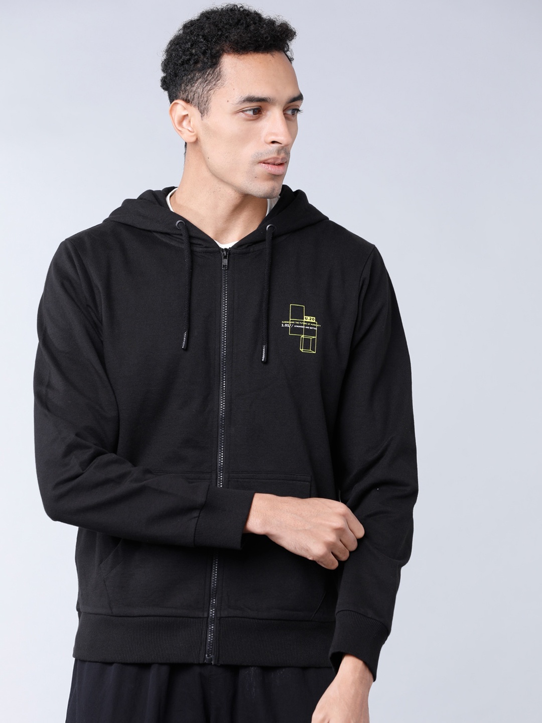 

LOCOMOTIVE Men Black Printed Hooded Sweatshirt