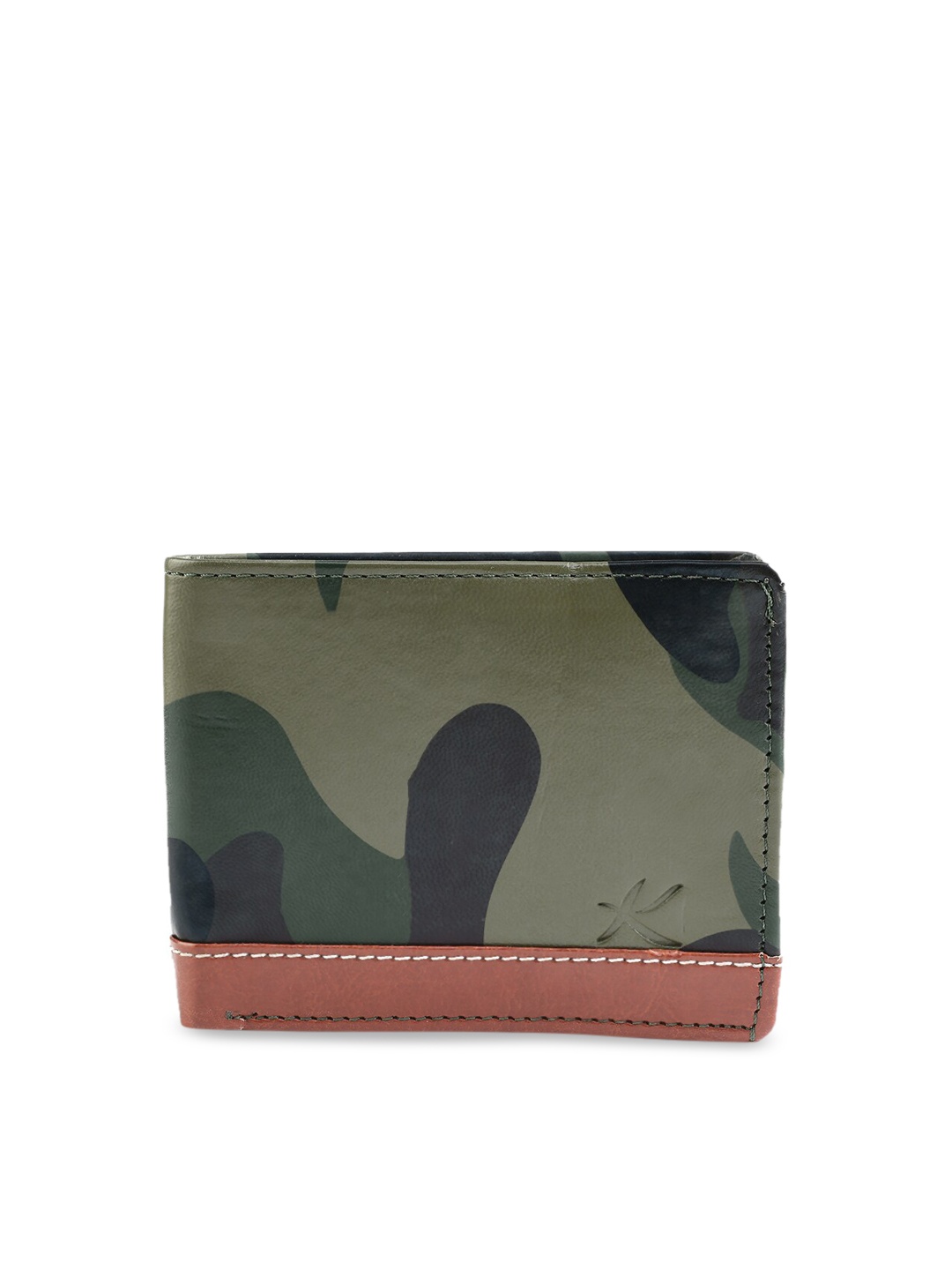 

Kastner Men Green & Tan Brown Camouflage Printed Two Fold Wallet