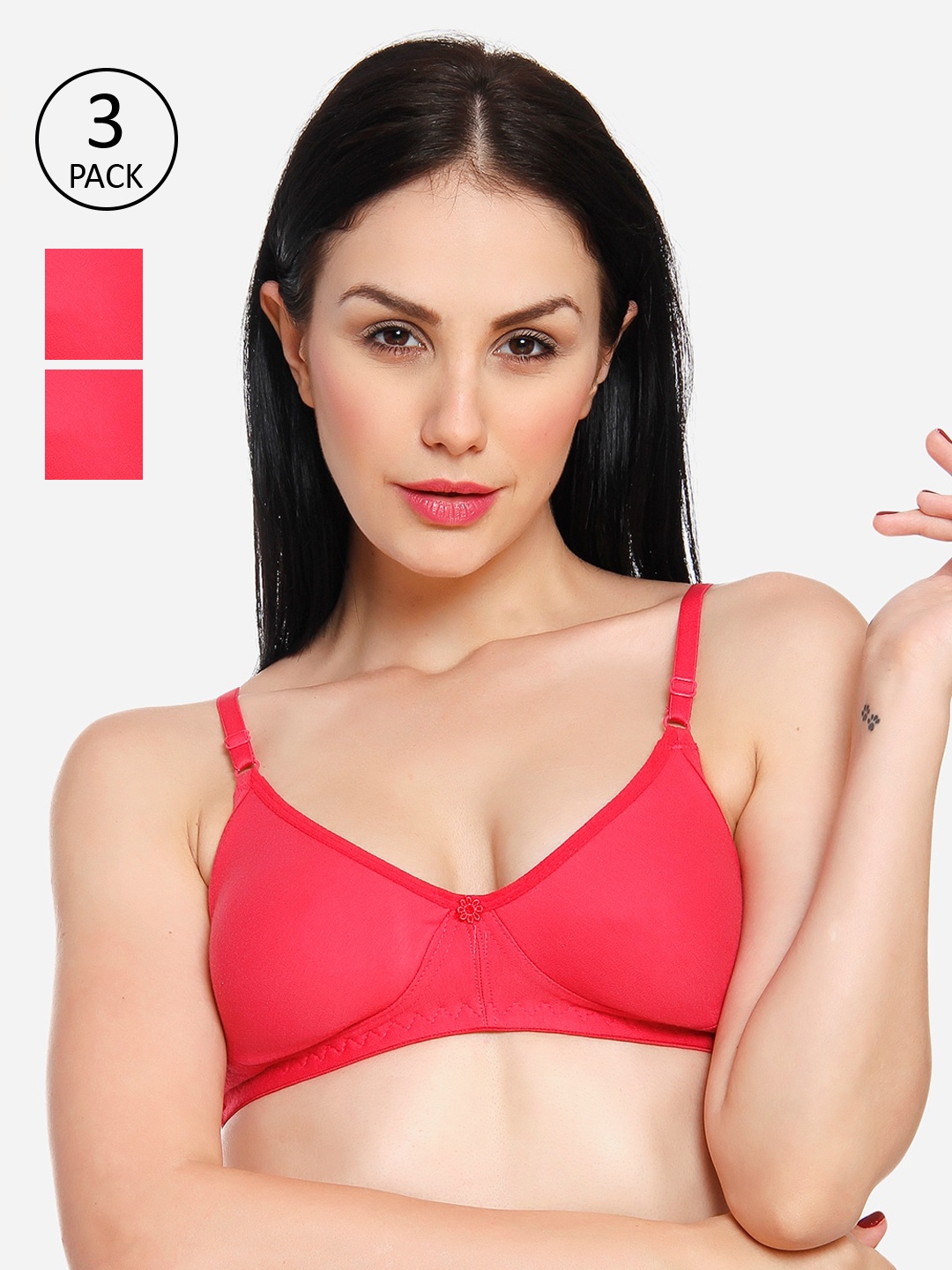 

Innocence Women Pack of 3 Coral Pink Solid Non-Padded Wireless T-shirt Bra BBAPLIN90803_28B