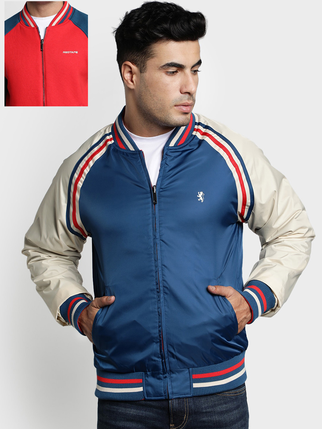 

Red Tape Men Blue & Red Solid Reversible Bomber
