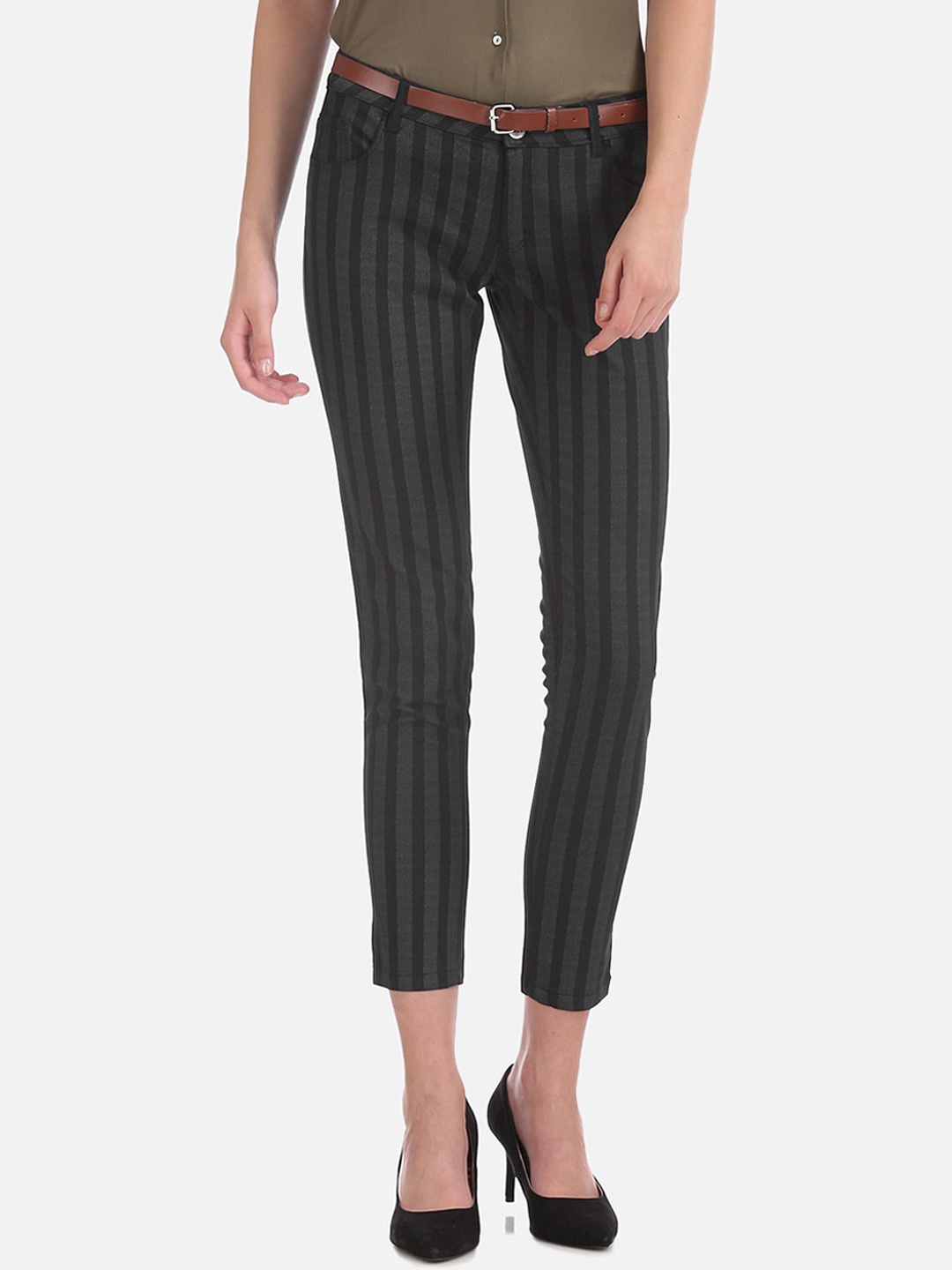 

Cherokee Women Black Regular Fit Striped Cigarette Trousers