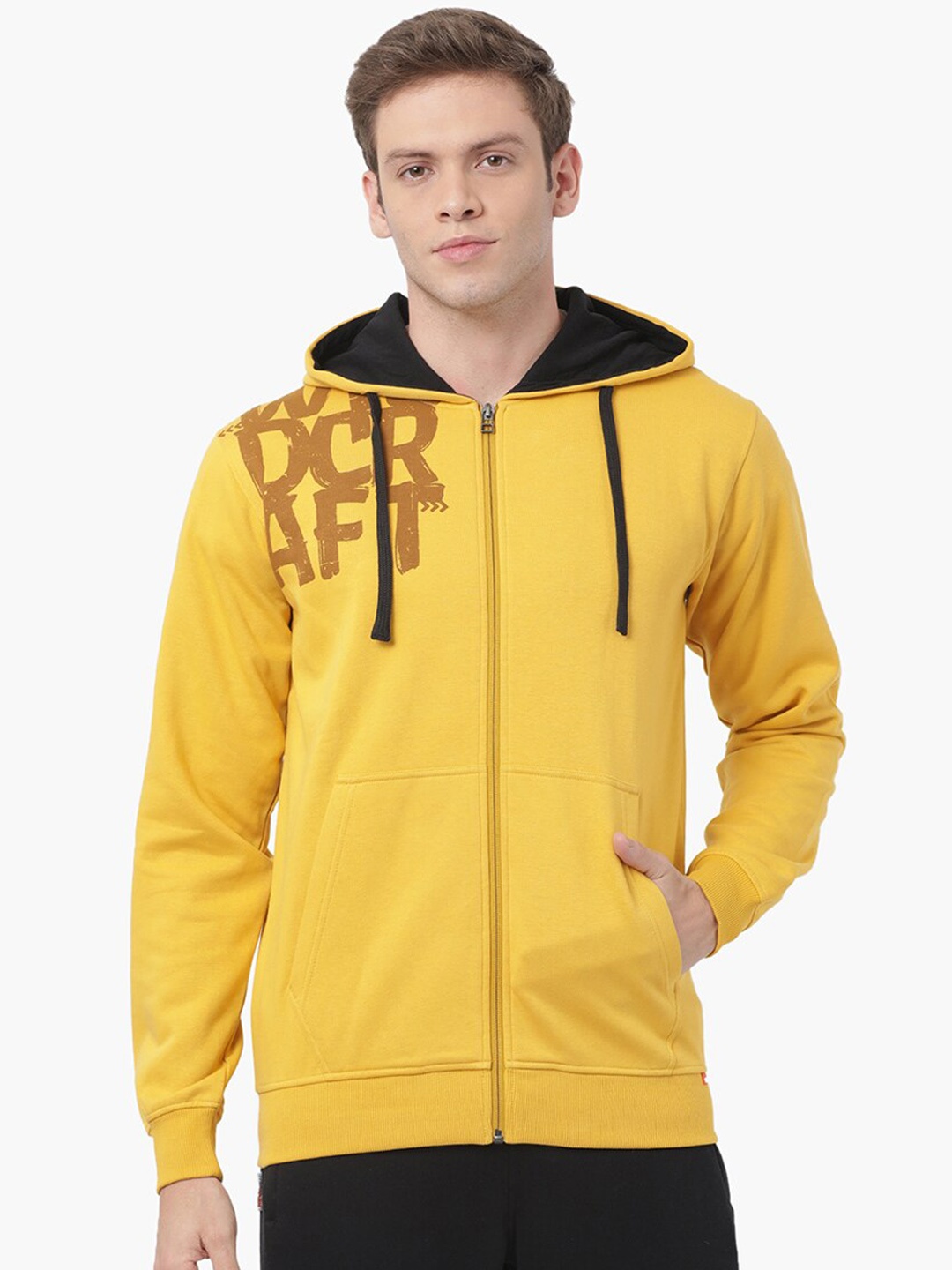 

Wildcraft Men Mustard Yellow Printed Hooded Sweatshirt