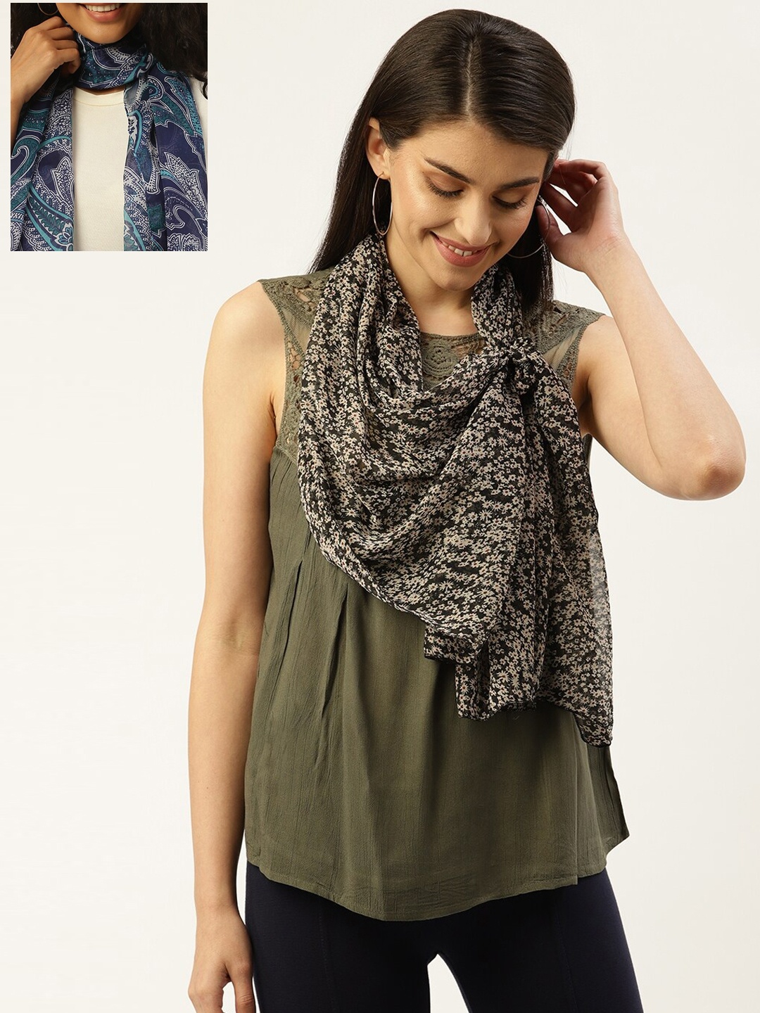 

Trend Arrest Women Pack Of 2 Printed Scarves, Black
