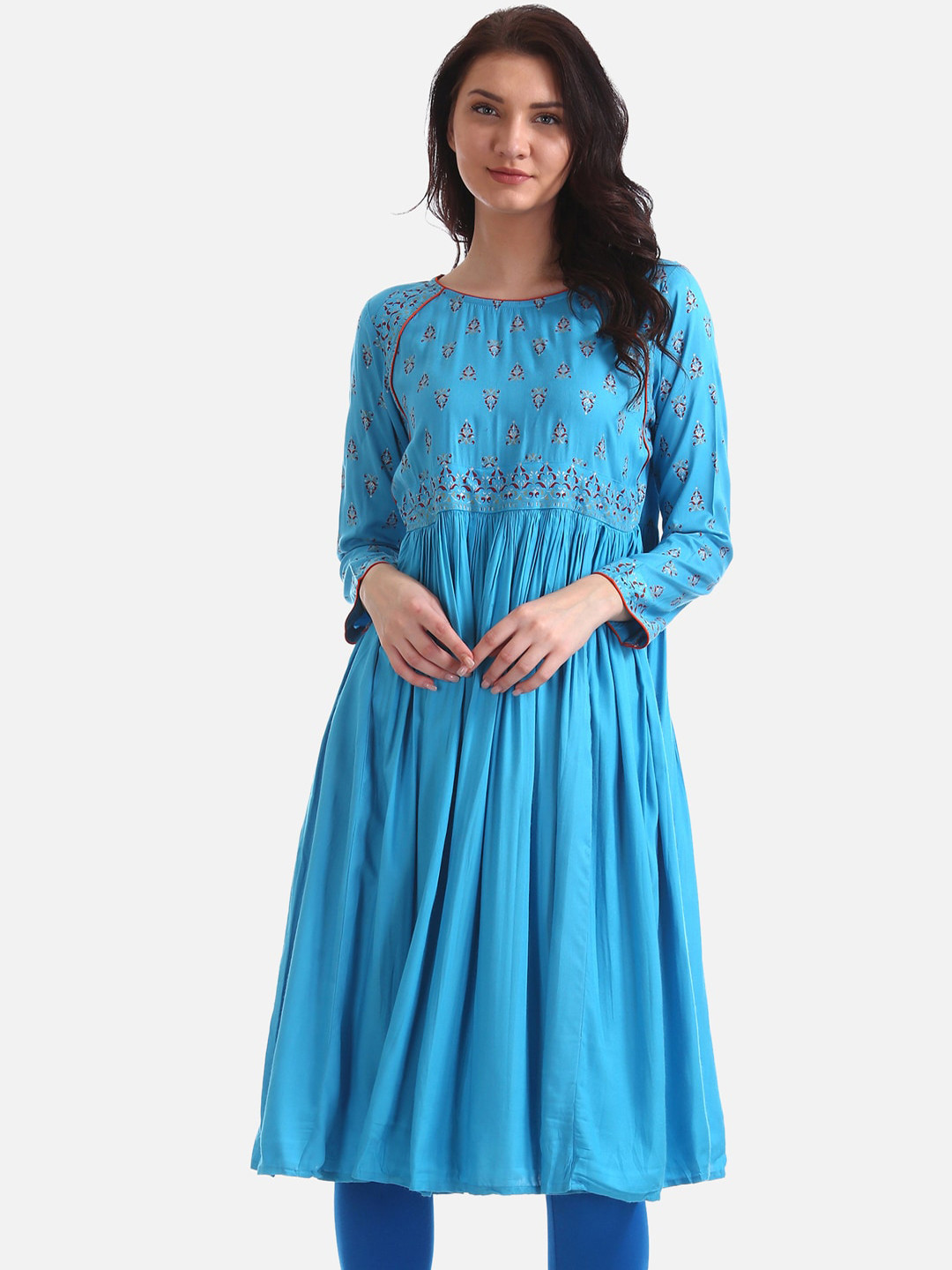 

Anahi Women Blue & Maroon Printed Anarkali Kurta