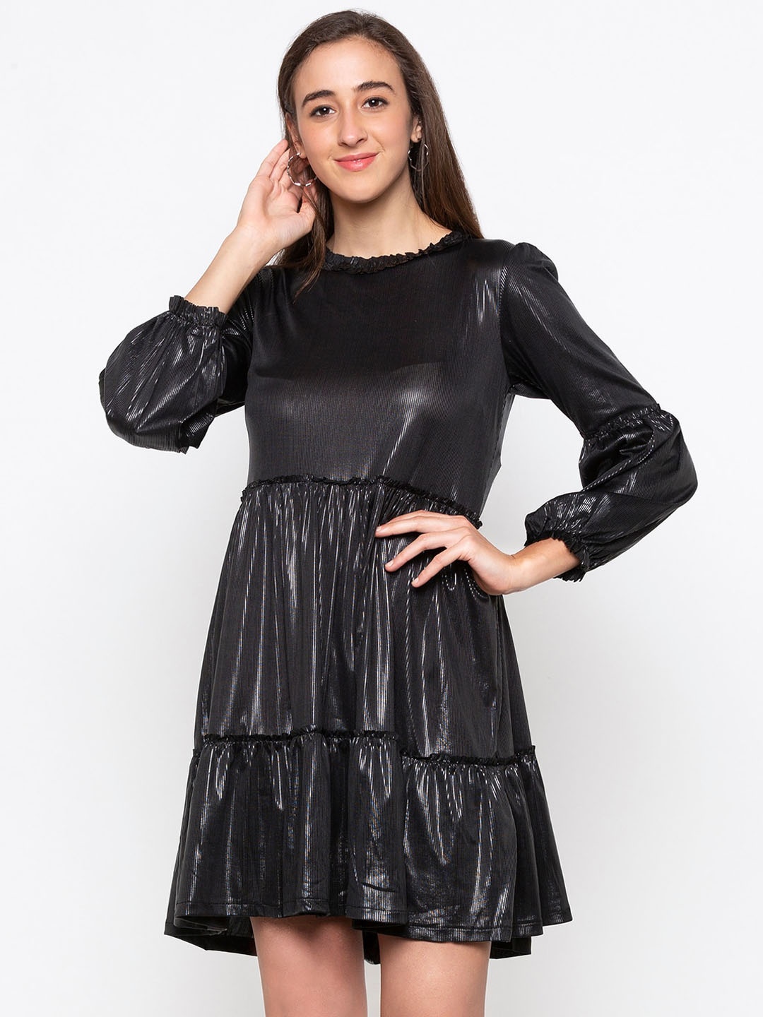 

Globus Women Black Solid Fit and Flare Dress