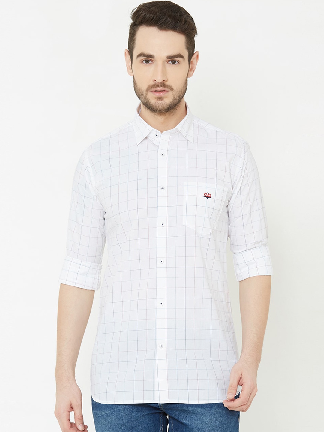 

Donzell Men White & Blue Regular Fit Checked Casual Shirt