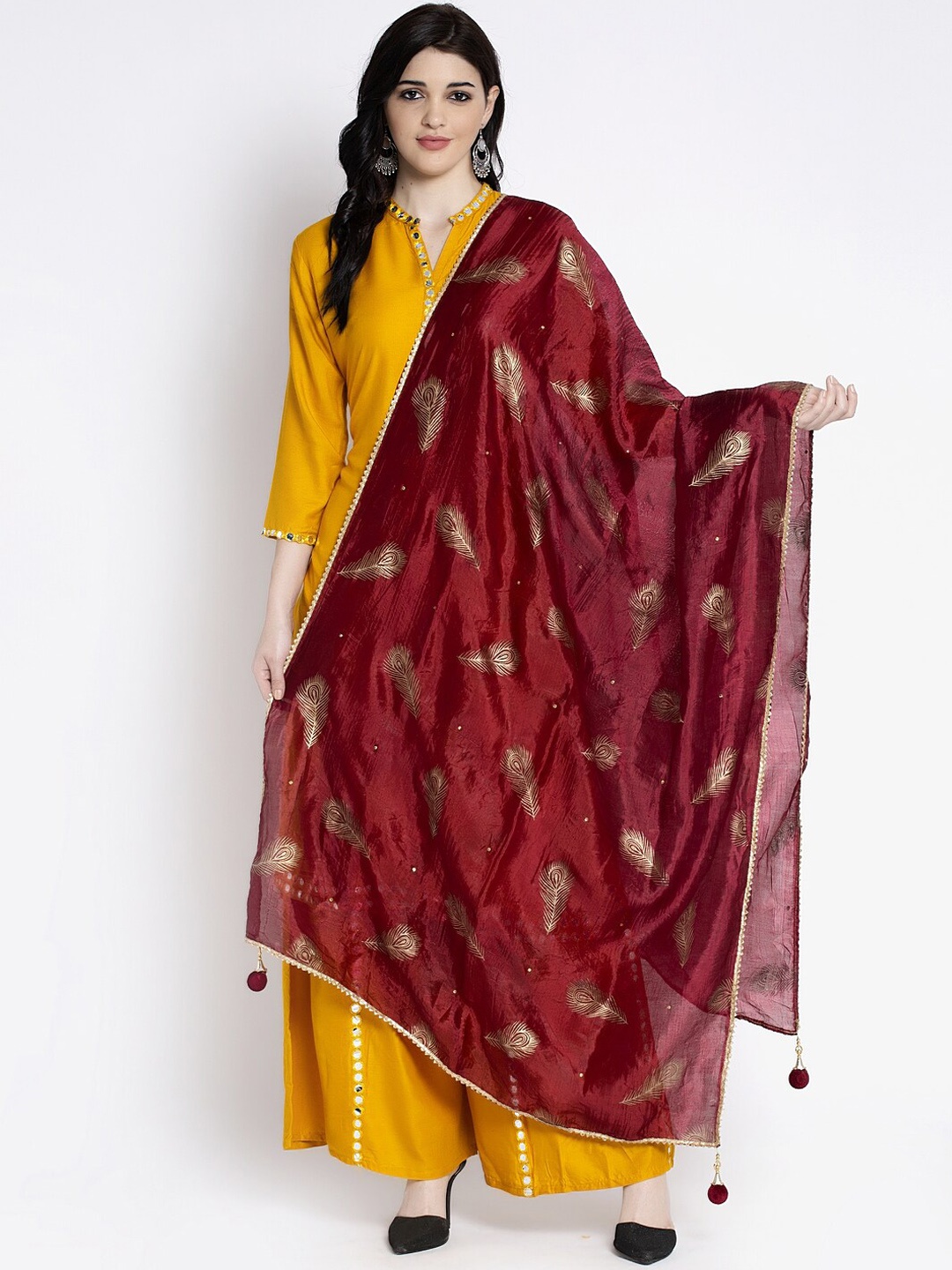 

Clora Creation Women Maroon & Gold-Coloured Printed Dupatta