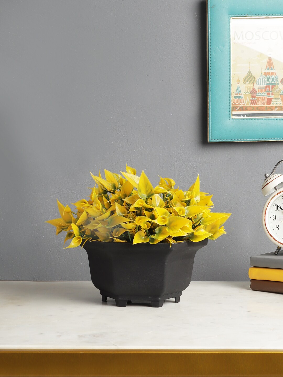 

FOLIYAJ Yellow Green & Black Artificial Flowers With Pot