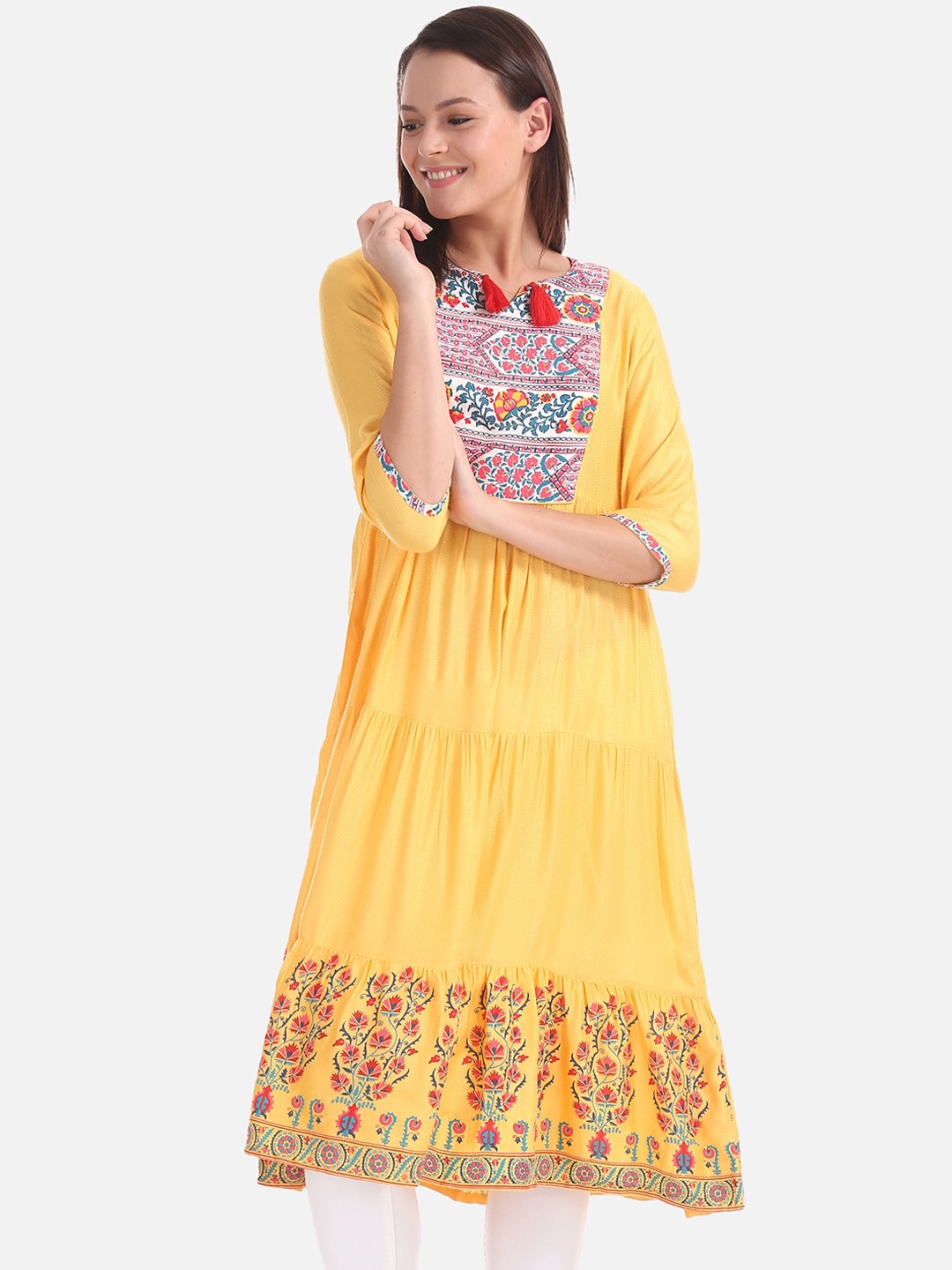

Anahi Women Yellow Yoke Design Anarkali Kurta