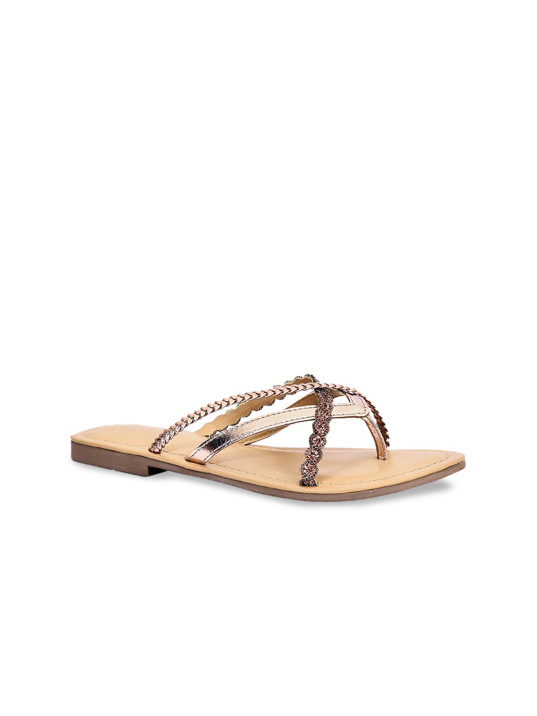 

Eske Women Rose Gold Embellished Leather Open Toe Flats