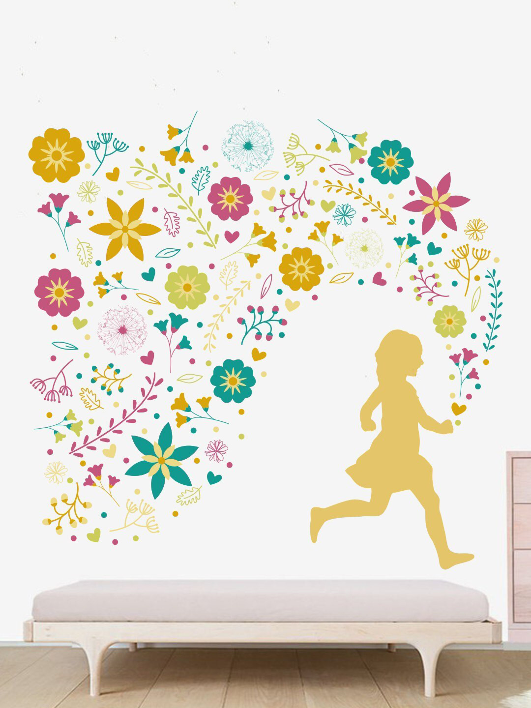 

rawpockets Multicoloured Flower & Girl Wall Stickers, Multi
