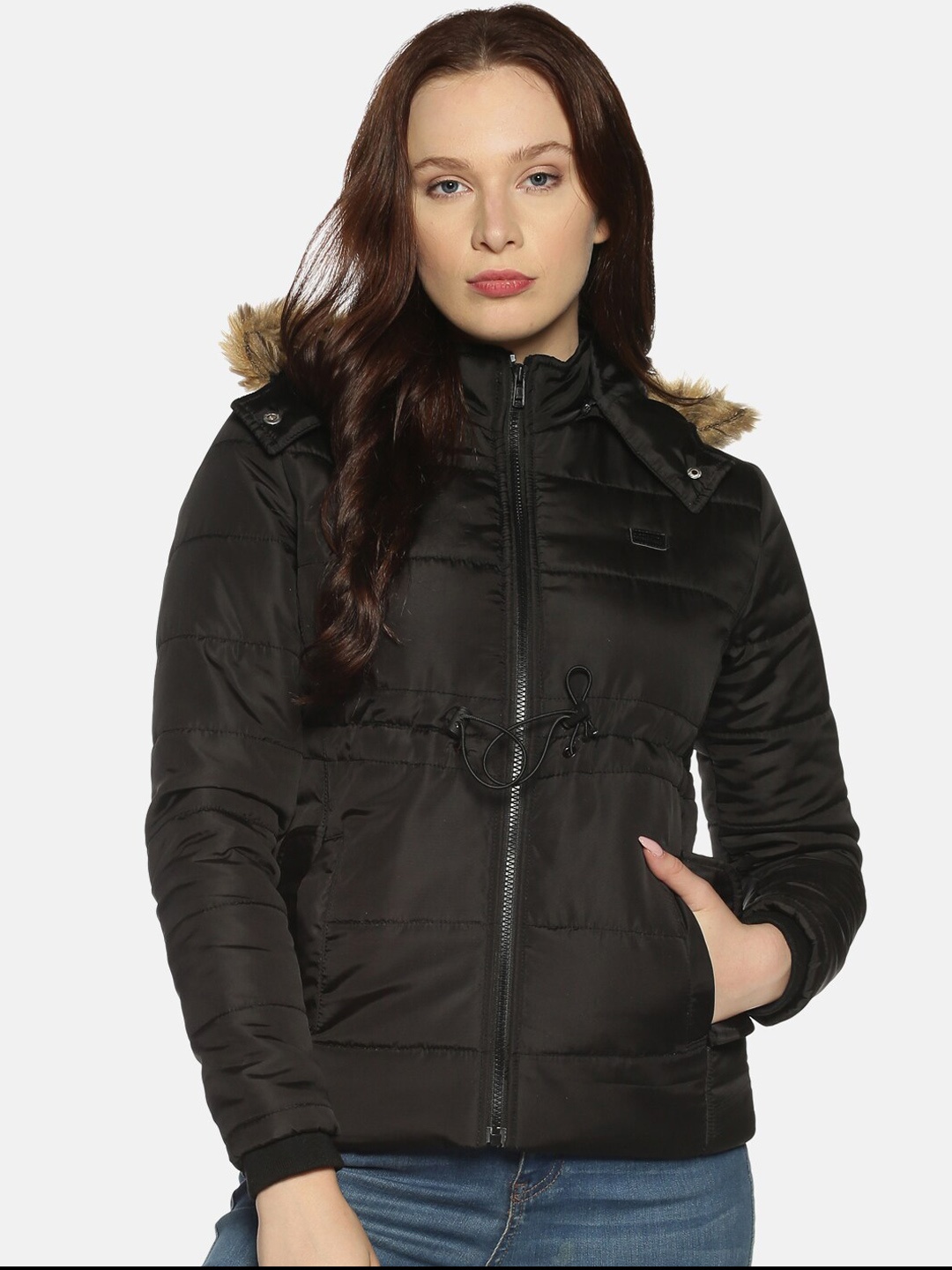 

Campus Sutra Women Black Solid Windcheater Padded Jacket