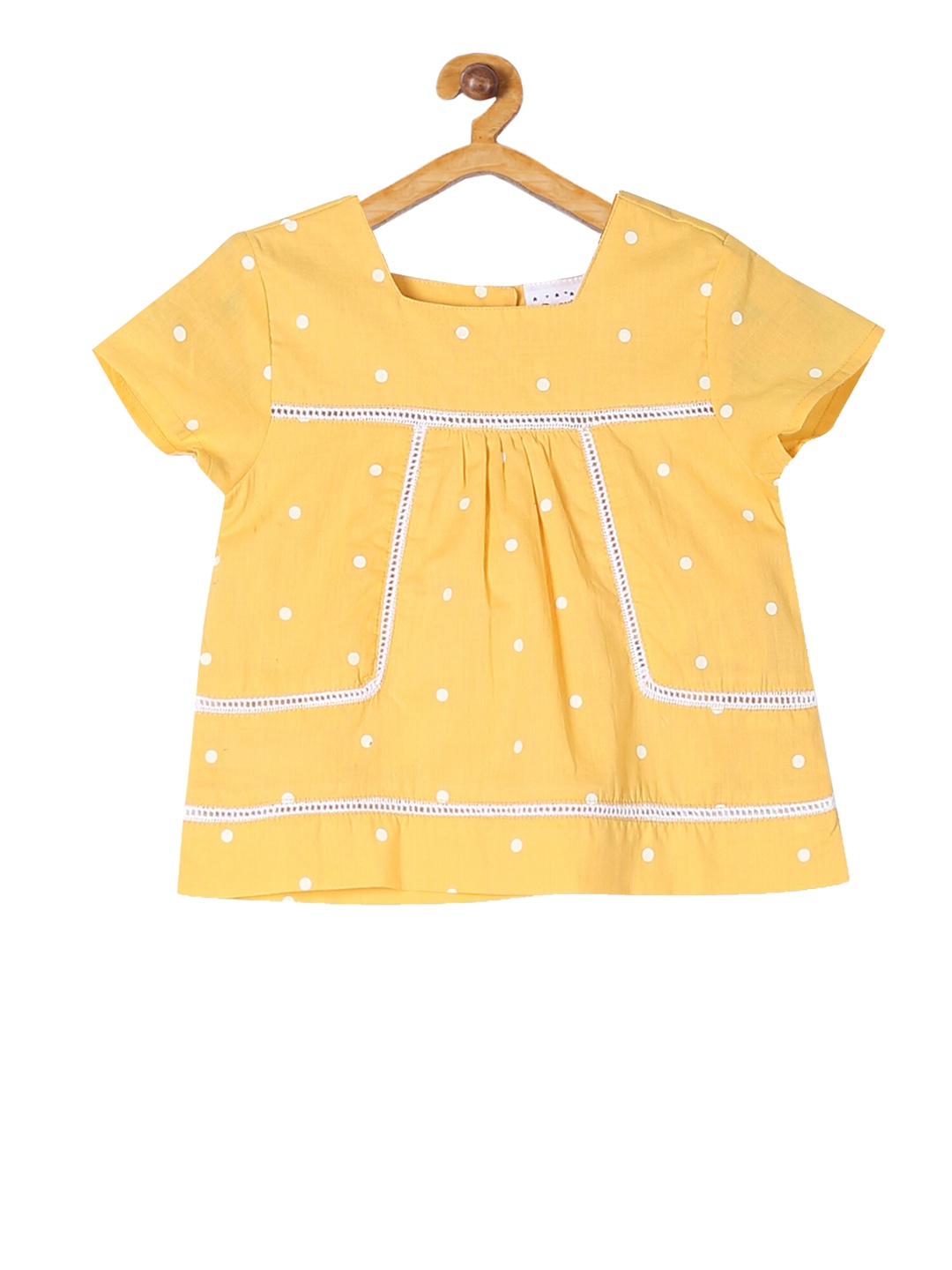 

Donuts Infant Girls Yellow & White Polka Dot Printed Tunic
