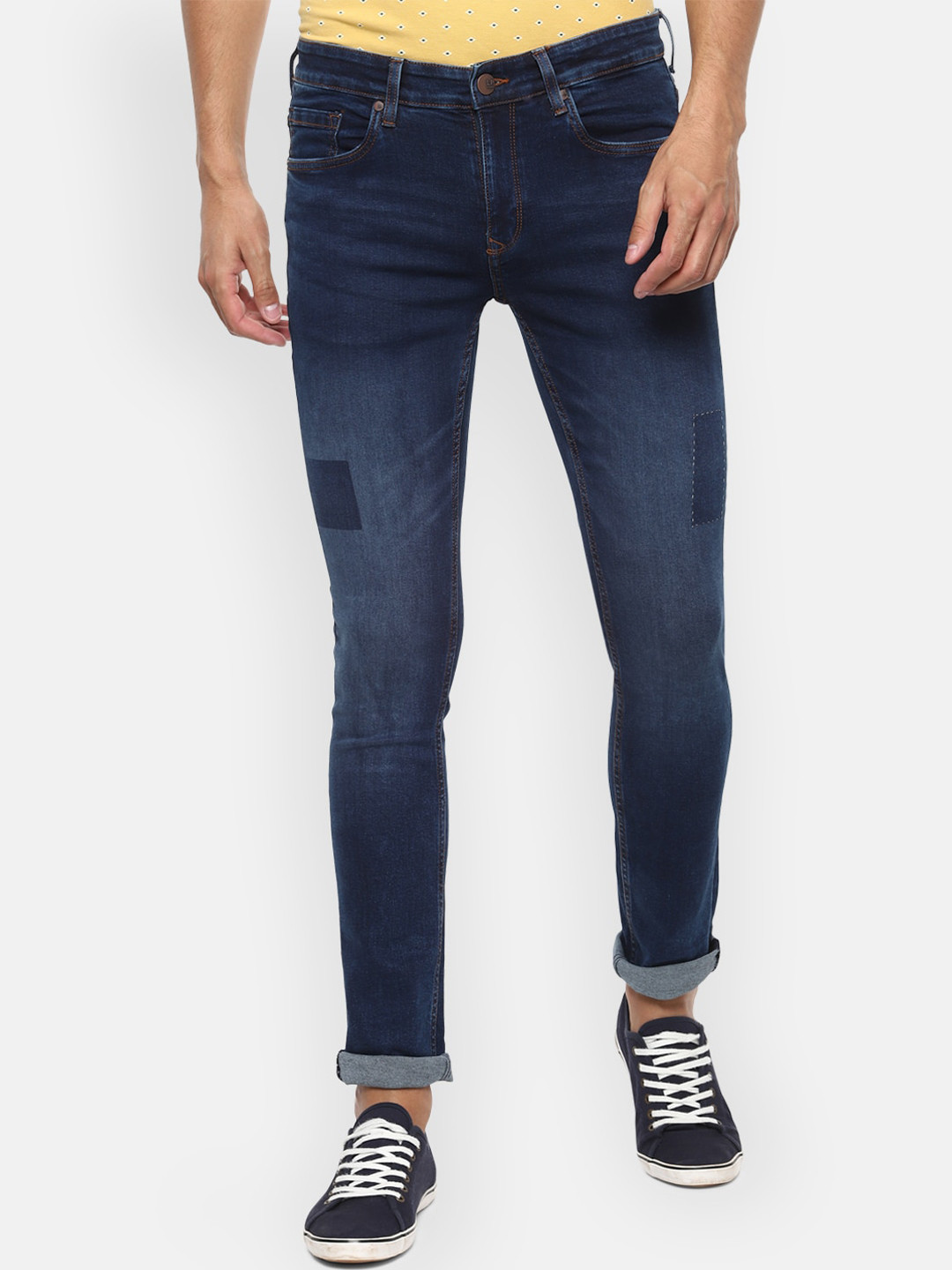 

Louis Philippe Jeans Men Navy Blue Slim Fit Mid-Rise Low Distress Jeans