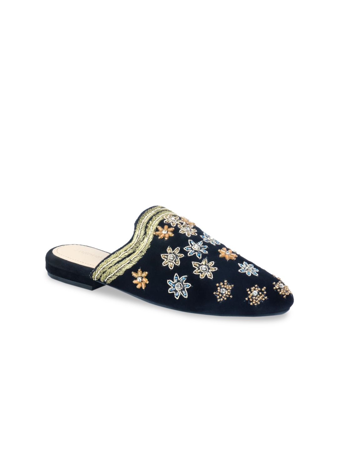 London Rag Women Black Embellished Velvet Mules